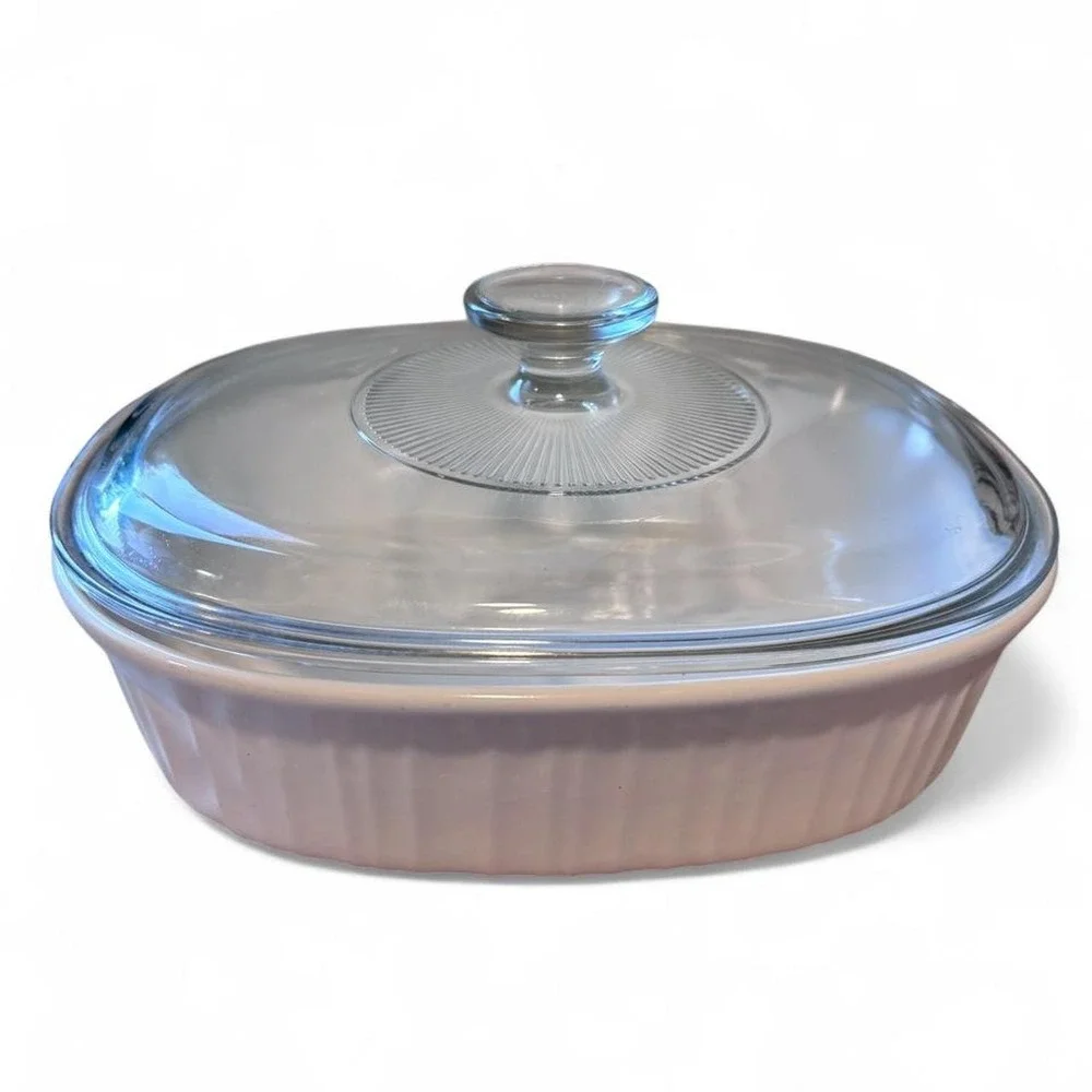 CorningWare French White 1.5 Qt Oval Casserole Dish F-6-B Pyrex Glass Lid F-12-C